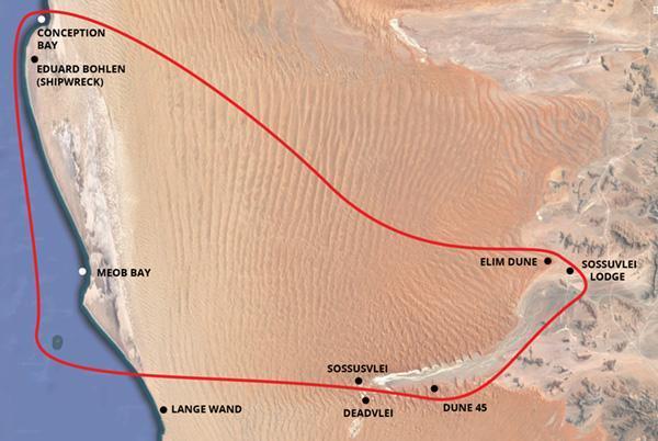 Sossusvlei - Skeleton Coast Scenic Flight Map