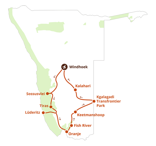 Südliches Namibia Tour Karte