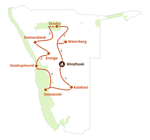 Namibias Höhepunkte Karte